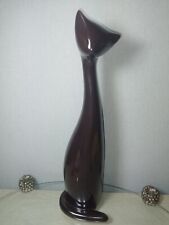 Vintage Mid Century, Very Tall Stylised Brown Cat Ceramic Figurine, 41.5cms Tall picture
