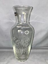 PASABAHCE ETCHED FLORAL HAND-CUT CLEAR GLASS VASE Vintage 1988 TURKEY picture