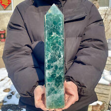 7.84LB Natural Rainbow Fluorite Obelisk Quartz Crystal Wand Tower Point Healing. picture