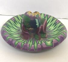 Handmade Frog Incense Burner Holder Vintage Green Purple Yellow Polymer Clay picture