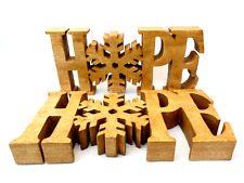 Pair Vintage Snowflake Hope Decorative Signs Stands Displays Christmas Wood picture