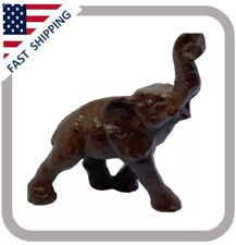 Vintage Red Mill Elephant Statue Figurine Hand Carved Pecan Wood Made in USA picture