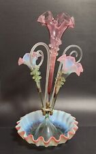 Victorian Style Opalescent Epergne Centerpiece~3 Flower Trumpets/Flutes~ 2 Stems picture