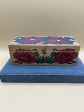Antique Flemish Art Trinket Jewelry Box Wooden Floral Roses Hinged Nov 3 1909 picture