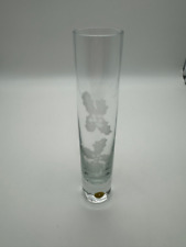 Clear Glass Etched Holly Berry Bud Vase Made in Romania 7.75