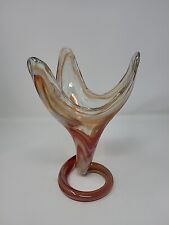 Art Glass Hand Blown spiral base Vase Orange  Swirl with Yellow 9.5 picture