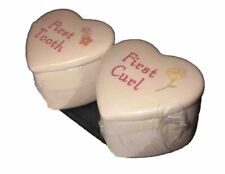 Two New Babies First Tooth And First  Curl  Trinket Boxes Heart Shaped Fun picture