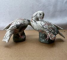 Vintage Pair of 2 Chinoiserie China Pastel Wings Dove Birds Figures Ceramic picture