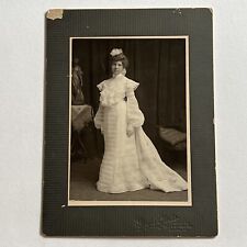 Antique Cabinet Card Photograph Beautiful Woman Wedding Dress Ghost Image Back picture