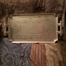 Vintage World Hand Forged Aluminum Serving Tray With Ivy Leaf Designs 16”x 8 ½” picture