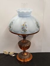 FENTON LGT BLUE HUE  Floral Glass Globe Tripple Arm Lamp Vintage Granny Core. picture