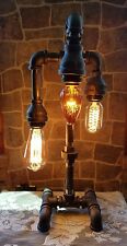  Industrial Pipe Three Tier steampunk style table, desk lamp with bulbs.  picture