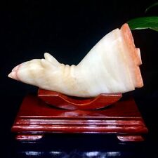 6.82LB A+Natural stone Hand Carvings Pork Skull Reiki healing +Stand picture