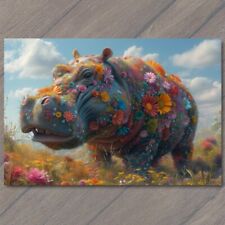 POSTCARD Hippo Covered Flowers Colorful Unreal Strange Cute Fun Unusual Bright picture