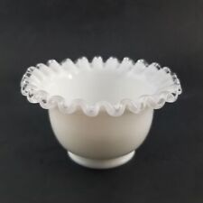 VTG Fenton Silver Crest Rose Bowl Vase Ruffled Edge Milk Glass Small EUC picture