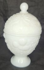 Vtg Avon Milk Glass Pedestal Candy Dish Egg Shaped Daisy Floral Trinket Vanity  picture