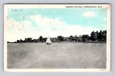 Harbor Beach MI-Michigan, Summer Cottages, Boat, Vintage c1937 Souvenir Postcard picture
