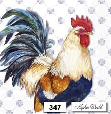 (347) TWO Paper LUNCHEON Decoupage Art Craft Napkins - ROOSTER CHICKEN COCKEREL picture