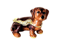 Angelic Dachshund Brown Pewter Bejeweled Hinged Miniature Trinket Box Kingspoint picture