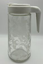 Vintage 1 Quart Tang Glass Pitcher Lid White Lily Etched Carafe 1970s picture
