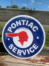Vintage Pontiac Service Tin Metal Sign Chief Emblem Auto Shop Car Garage picture