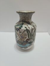 Vintage Tonala Mexico Handpainted Art Pottery Vase Blue Green Brown Parrot Bird picture