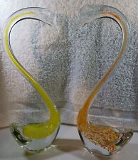 2 Beautiful Vintage Murano Swans Hand Blown Glass YELLOW + ORANGE  12 Inch Tall picture