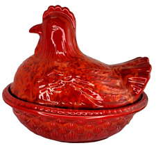 Rare Large California Original Red Hen On Nest Ceramic Chicken USA Serving Dish picture