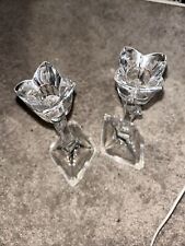 Pair of Tuscany Tulip Candlesticks Lead Crystal Candle Holders Clear Vintage picture