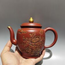 7″ China Yixing Zisha red Clay handmade carved flower Kung Fu tea regimen Teapot picture