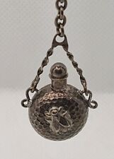 Vintage Victorian Period Silver Perfume Or Posion Bottle, W Chain And Dopper picture