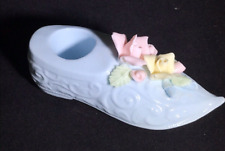 Blue Porcelain Shoe Capodimonte Chinese Flowers Candle Holder Vintage picture