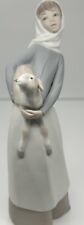 Vintage Spain Lladro Porcelain Figurine Girl With a Lamb Underglaze Painting picture