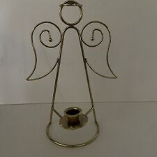 Christmas Angel Gold Tone Candle Holder Holiday Brass Look Metal Wall Hanging picture