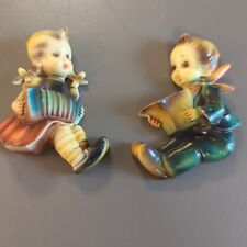 Pair Set Of Colorful Decorations. Boy Reading Book Girl Playing Accordion 6x4 In picture