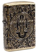 Zippo 29719, St Benedict Cross Design, Deep Carved Antique Brass Lighter picture