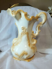Large Beautiful  Beige Pitcher With Scroll Handle 12” X 9” picture