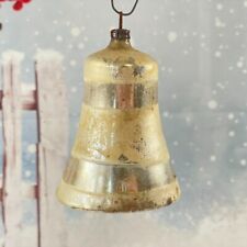 Antique Germany Hand Blown Glass Striped Bell Christmas Ornament Silver picture