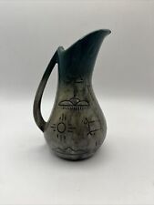 Vintage Native American Pitcher Stoneware Teal Glazed Southwestern Pottery picture