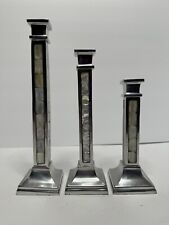 Towle Silversmiths Silver & Mother of Pearl Inlaid Candle Sticks Set of 3 MCM picture