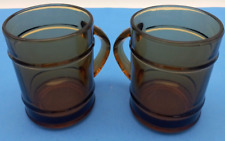 Set of 2 Vintage Anchor Hocking/Fire King Amber/Brown Glass Barrel Mugs-8 oz. picture