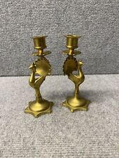 Pair Vintage Brass Peacock Candle Holders Candlesticks picture