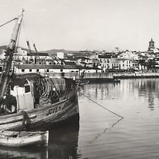 Vintage 1940s RPPC Algeciras Spain Seaport Fishing Boat Real Photo Postcard picture