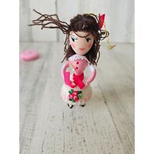 Vintage wooden bow peep AS IS ballerina ornament lady pink Xmas tree picture
