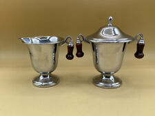 Faberware Art Deco Creamer and Sugar Chrome Brown Black Knobs Lenox Pattern READ picture