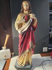 Vintage Sacred Heart Of Jesus Chalk ware Statue 24” Tall Religious picture