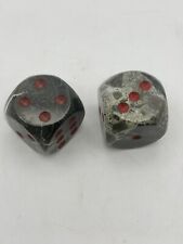 Paperweight 2” Set Of 2 Black Zebra Jasper Dice With Red Painted Number Pips picture
