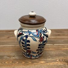 Vintage PIER 1 One Vase Canister Hand Painted Earthenware 8” Wood Lid India picture