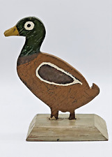 Hand Carved Wooden Duck on Pedestal Folk Art 1960 Decorative Figures 6