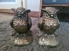 Vintage Pair Owl Brass Bookends 7